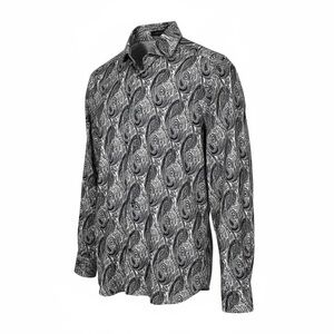 Emanuel Berg Mens 4Flex Paisley Dress Shirt Black White Modern Fit Size L